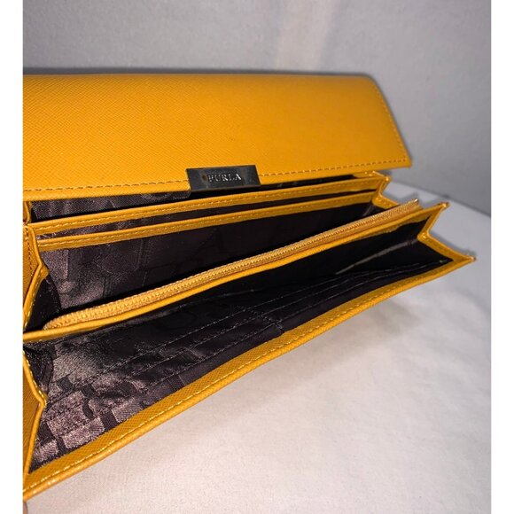 FINAL PRICE DROP Furla Leather Envelope Wallet Accordion Snap Mustard Yellow - Picture 9 of 13